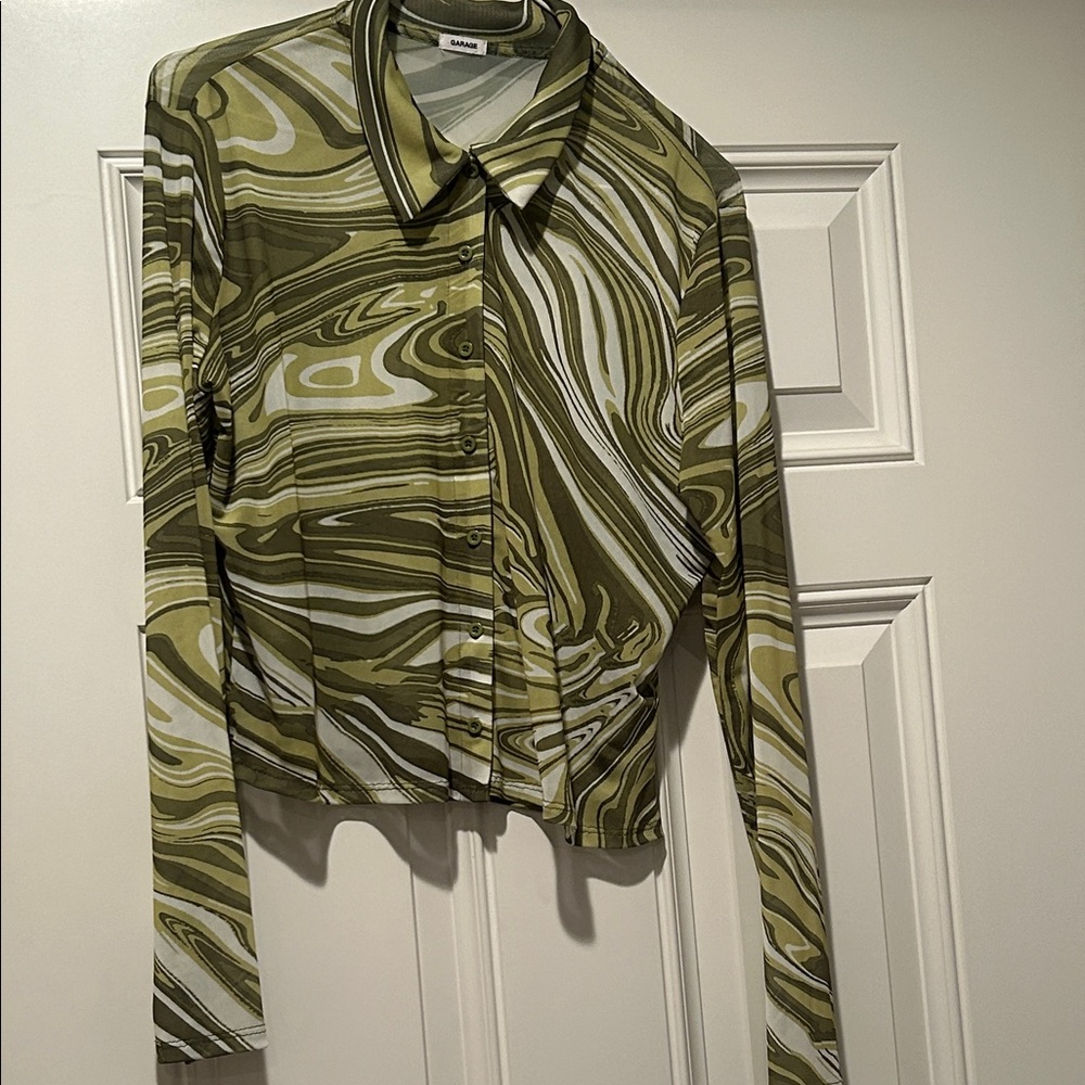 Green Swirl Pattern Sheer Women's Top